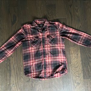 West Forty Nine button up collared long sleeve plaid flannel shirt, size large